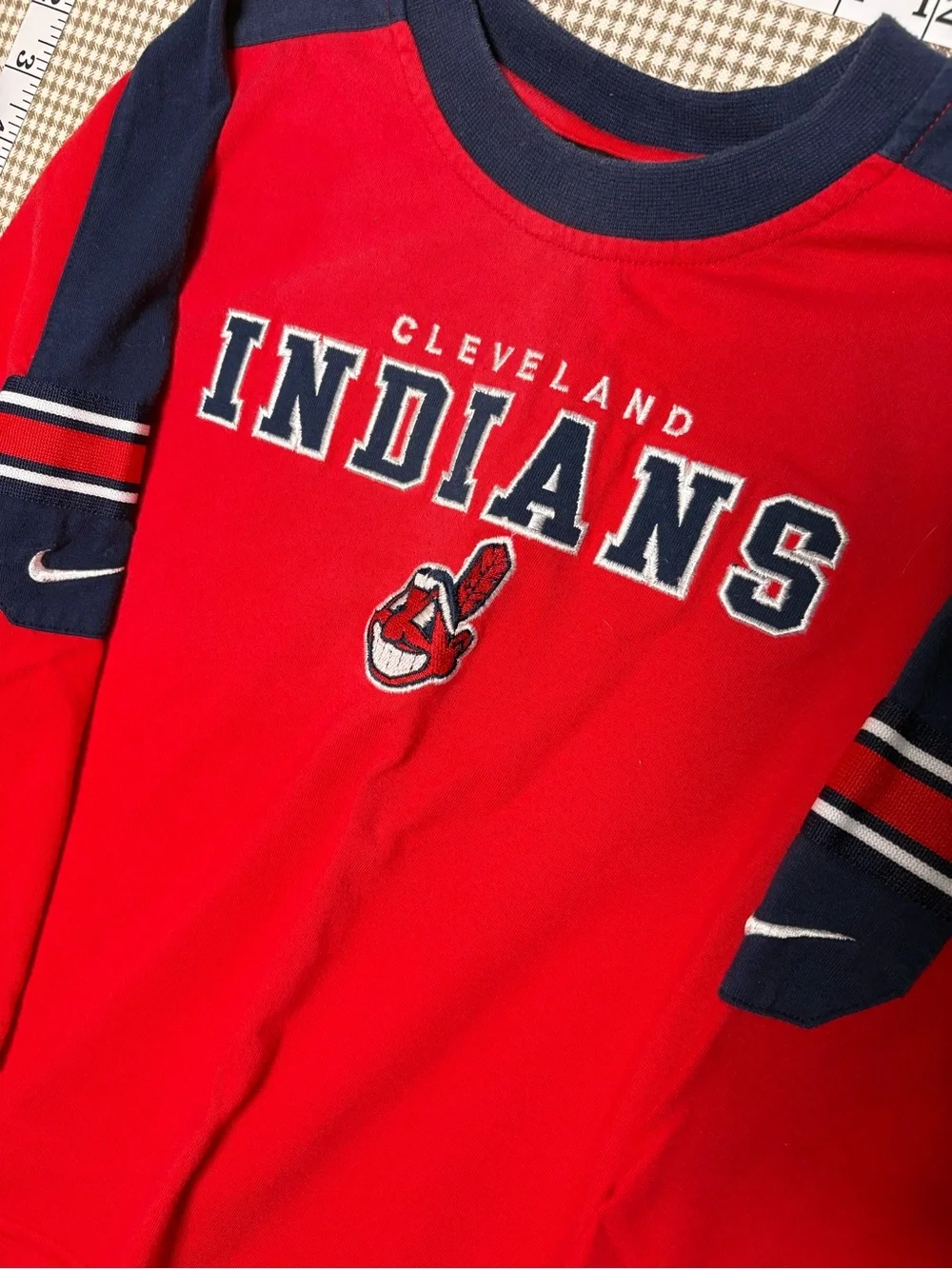 Y2K Nike Cleveland Indians Long Sleeve Shirt Youth Size 5 MLB Baseball Red